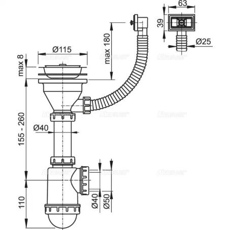 Сифон для кухни A447 (DN50/40) AlcaPlast