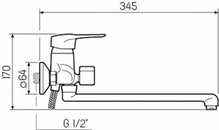 SL55-006 Смеситель для ванны с длинным изливом и с душем (РМС)
