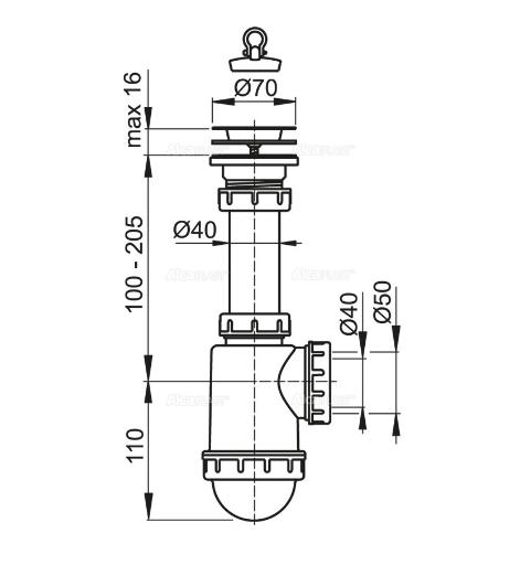 Сифон для кухни A441 DN40/50 AlcaPlast